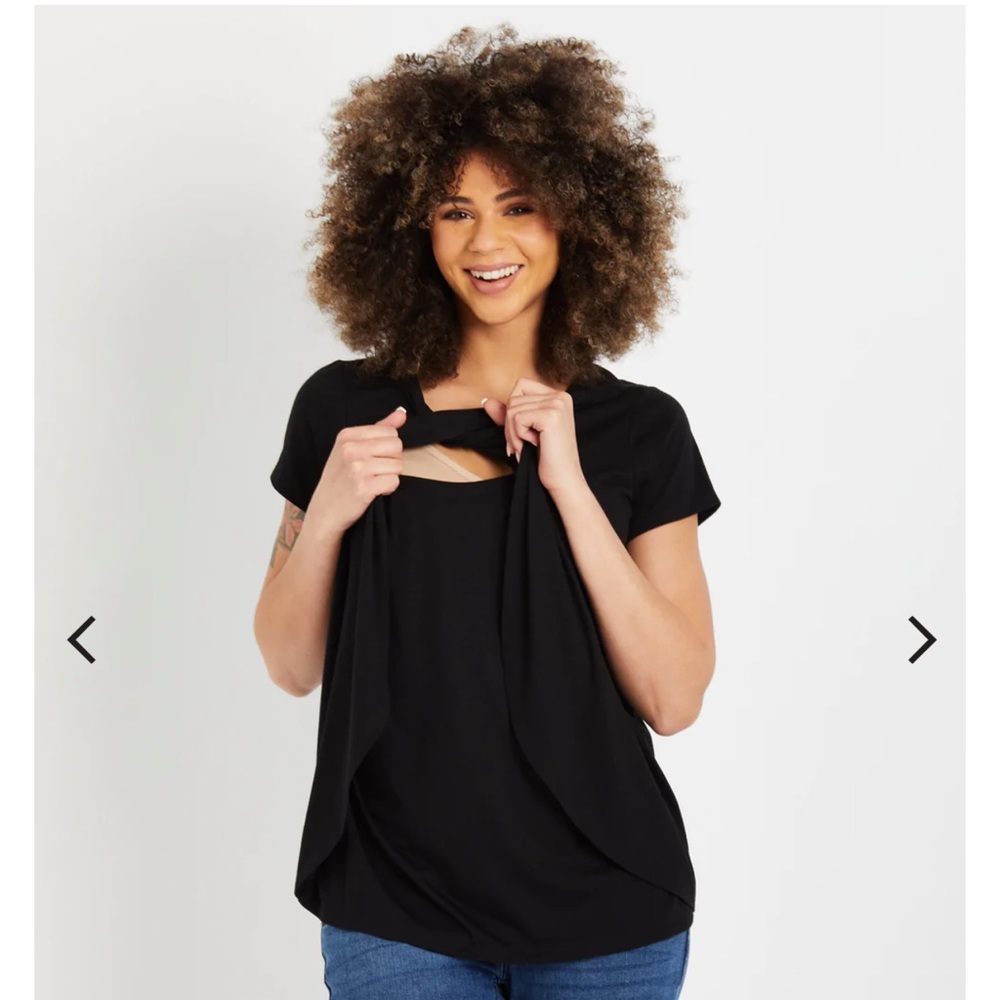 Motherhood Maternity Pullover open front nursing tee black (S)